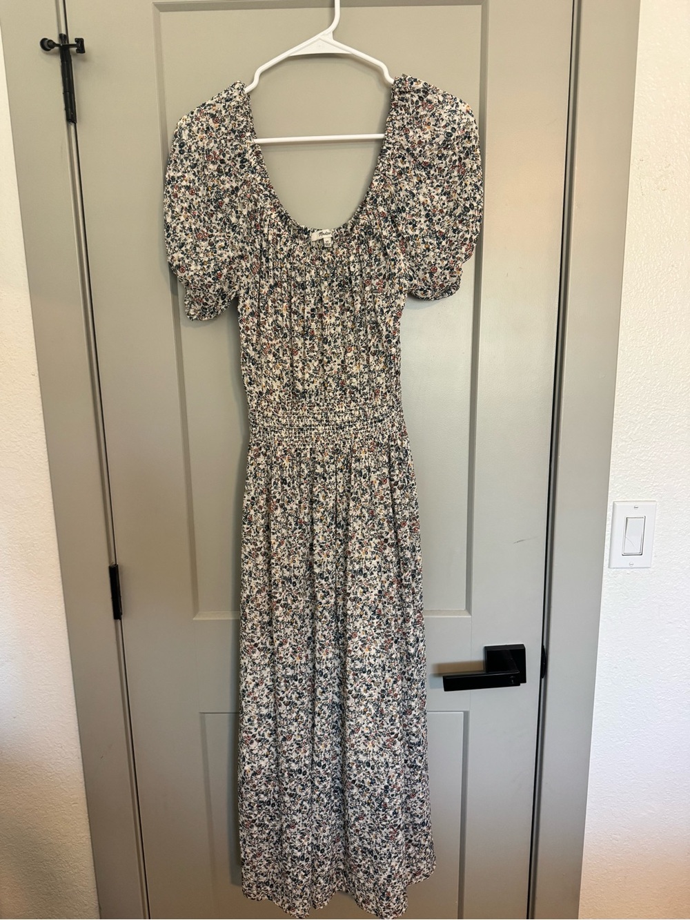 Madewell Cream Floral Smocked Maxi Dress